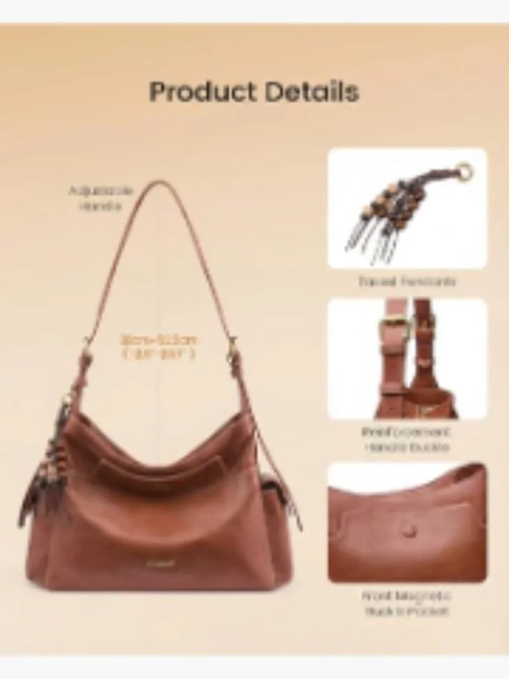 Hobo Crossbody Purse Faux Leather with Tassel Charm